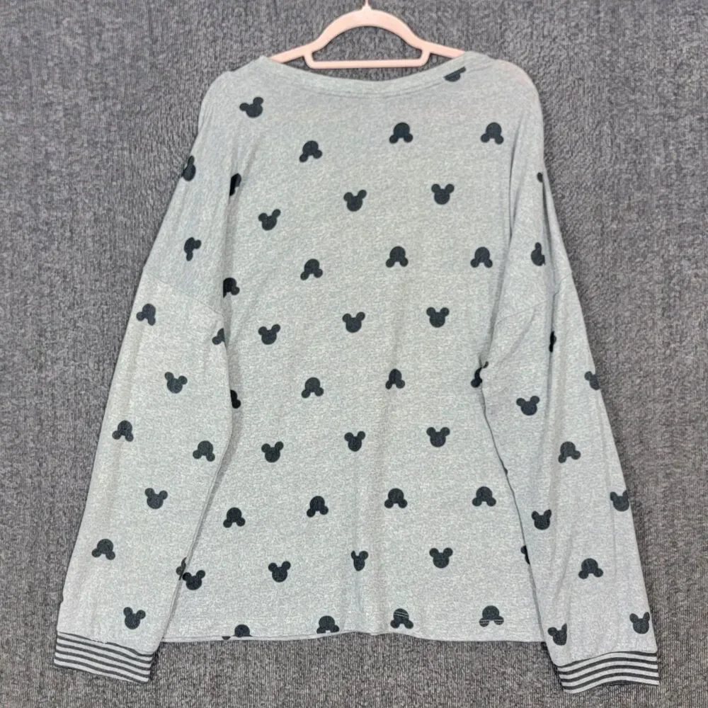 Disney Pajama Top Womens XL Gray Mickey Mouse All Over Print Lounge Sleepwear
